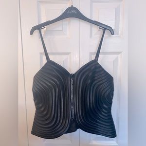 Black Rhinestone Front Zip Tank Top